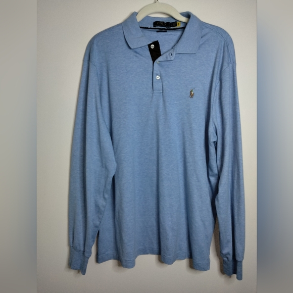 Polo Ralph Lauren (Size L) Men's Blue Button Slim Fit Soft Cotton LS Polo Shirt - Picture 11 of 15